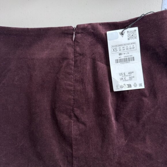 NWT Zara Mini Skirt High Waist Woman's XS Burgundy Aubergine Velveteen - Picture 6 of 10